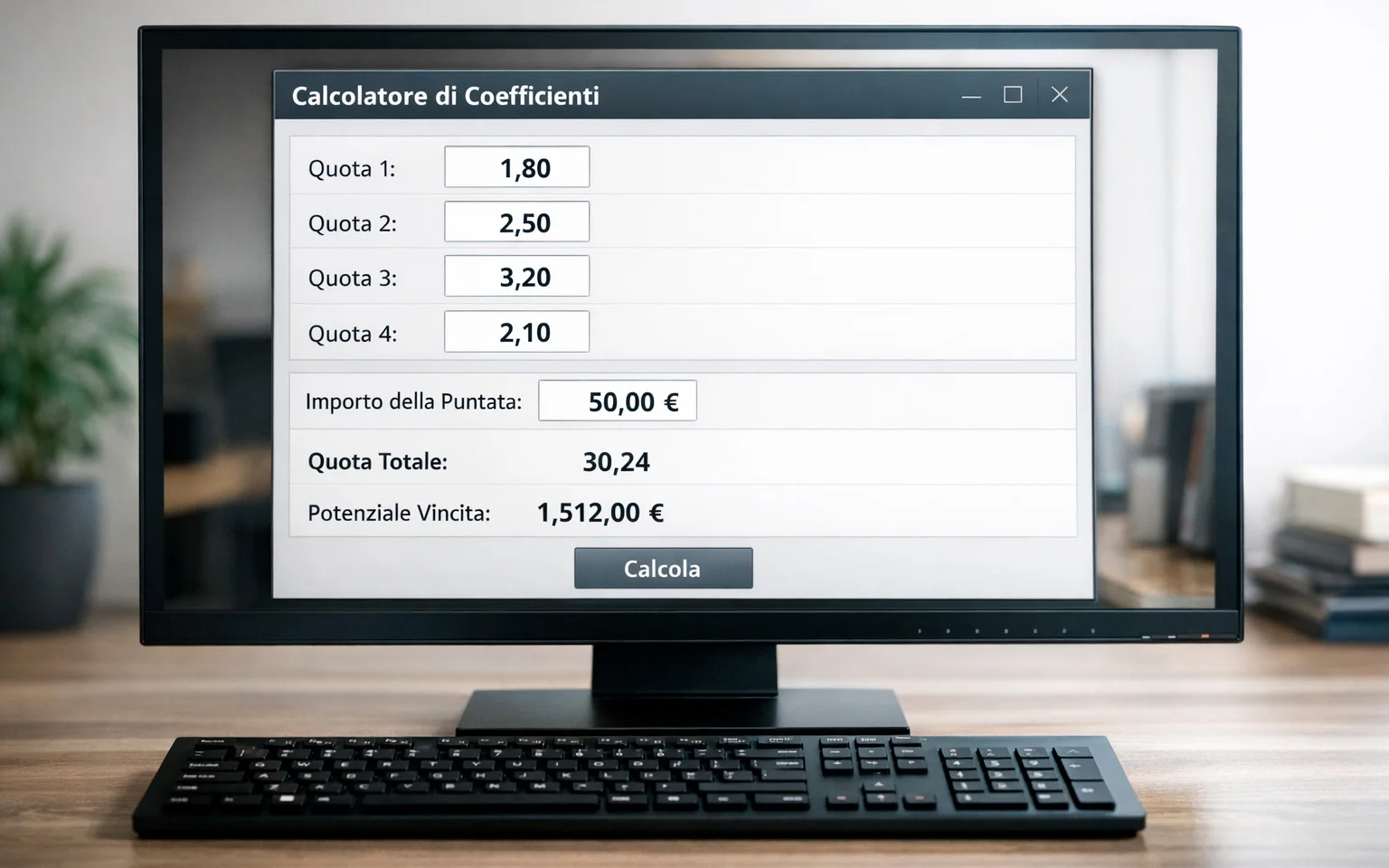 Schermo con interfaccia di un calcolatore di quote sportive