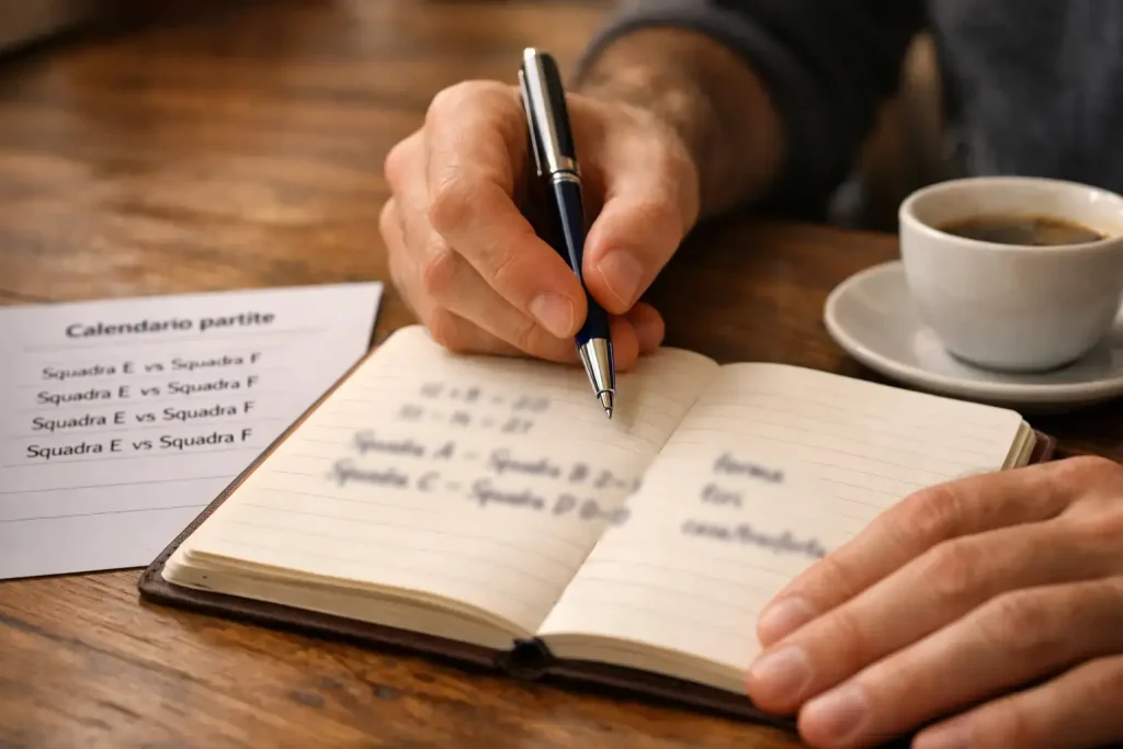 Foglio con calcoli delle vincite di un sistema scommesse sul calcio