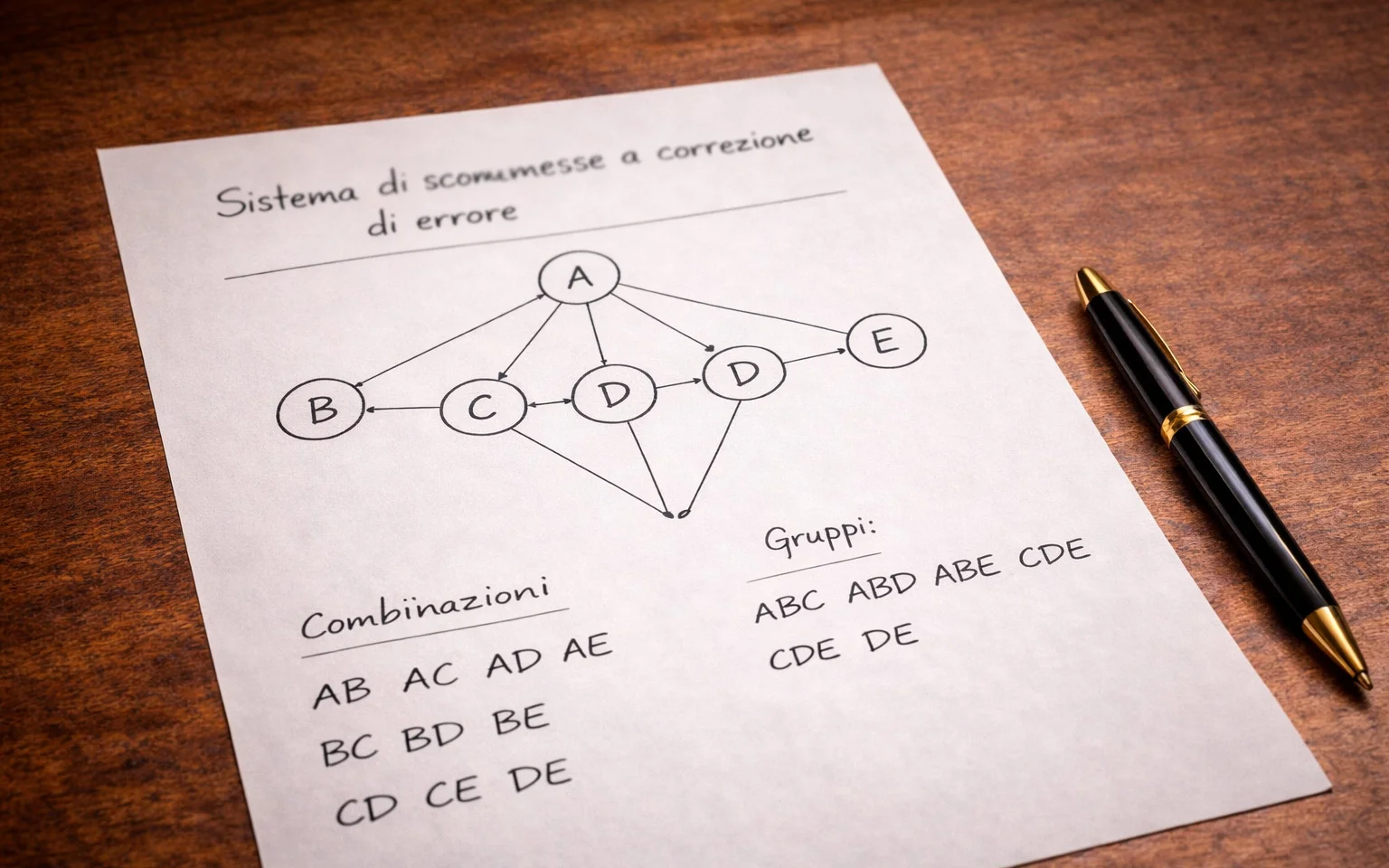Schema delle combinazioni di un sistema di scommesse su carta