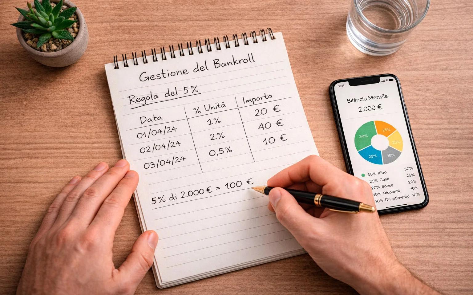 Persona che gestisce il proprio budget per le scommesse con blocco appunti