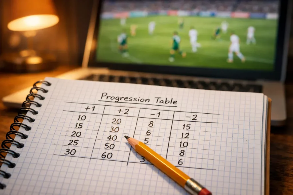 Tabella del metodo Masaniello per scommesse su un foglio a quadretti