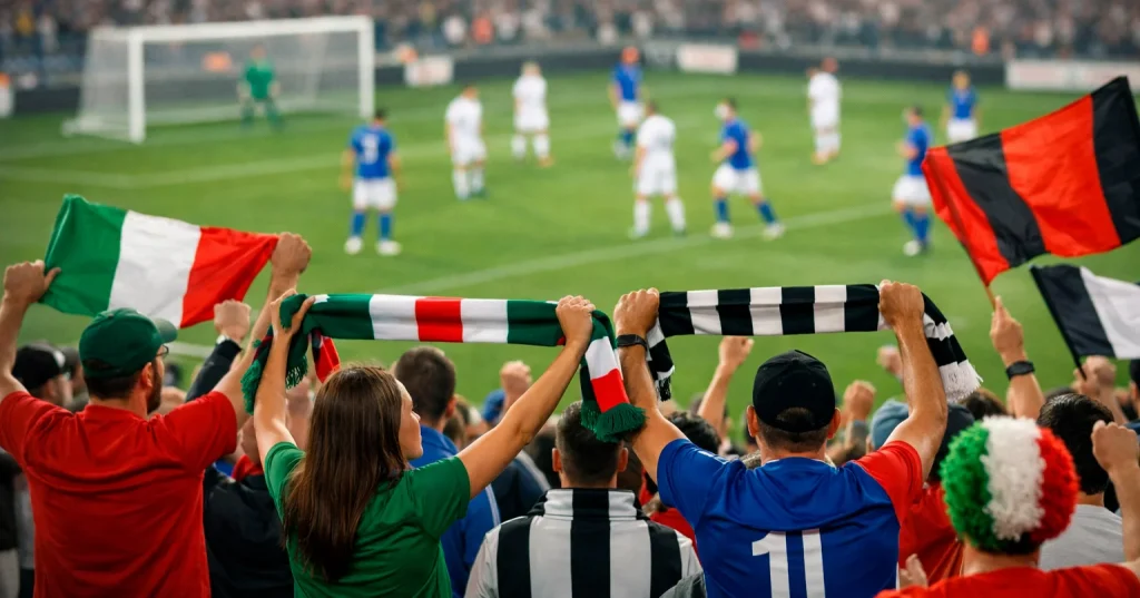 Tifosi italiani allo stadio durante una partita di calcio di Serie A