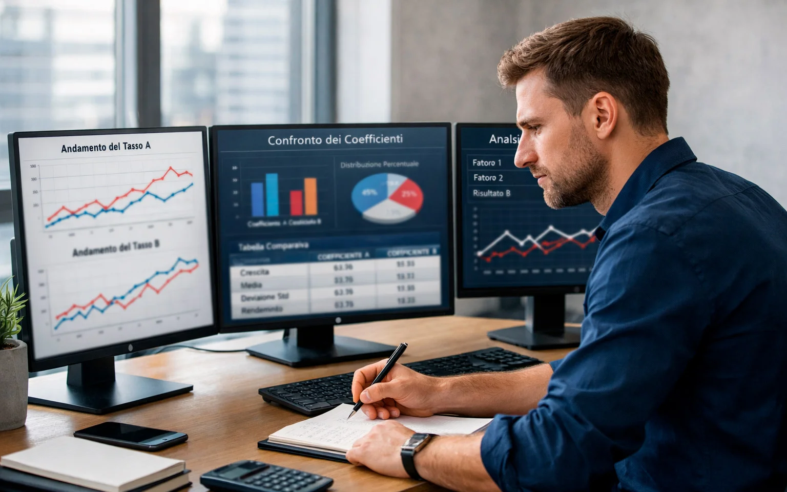 Analista che confronta quote di scommesse su più schermi